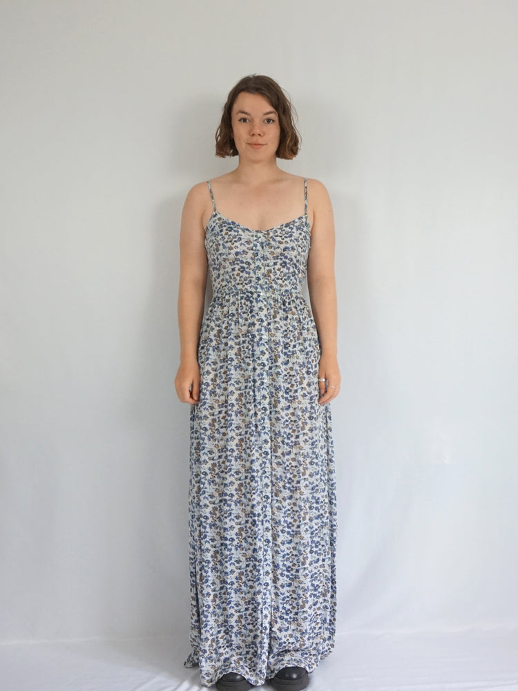 Backless Floral Maxi Dress - S