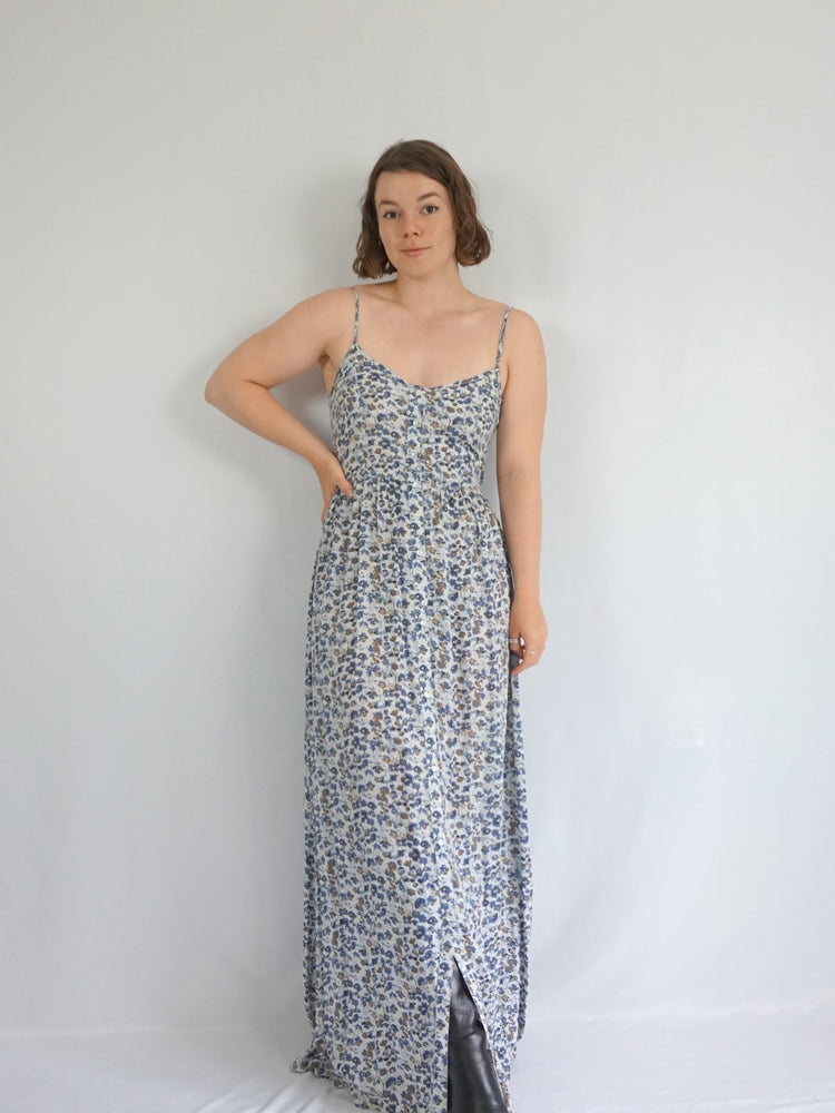 Backless Floral Maxi Dress - S