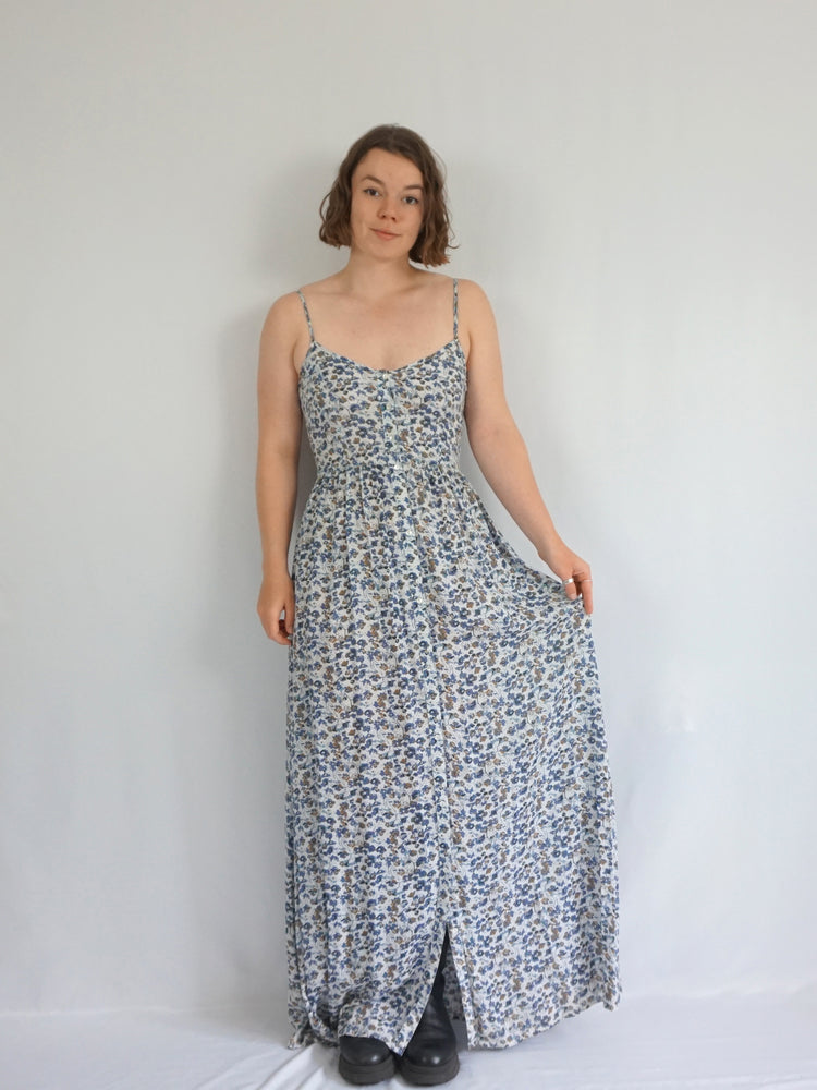 Backless Floral Maxi Dress - S