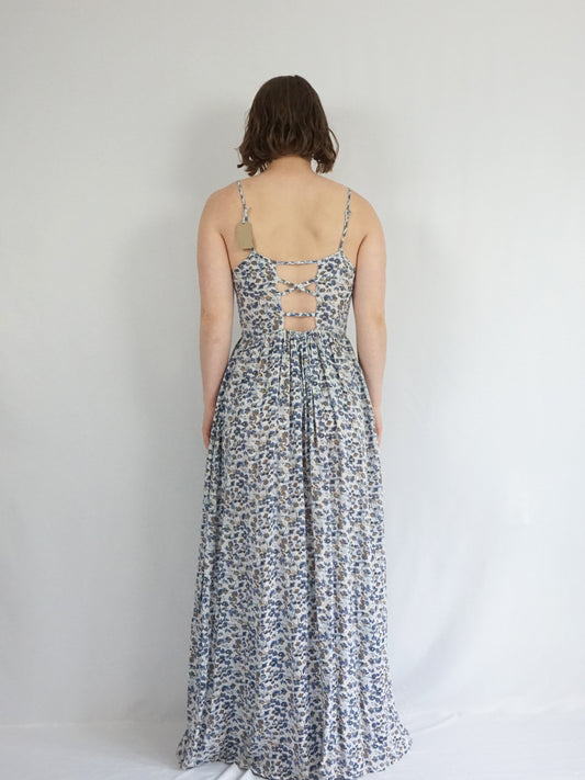 Backless Floral Maxi Dress - S