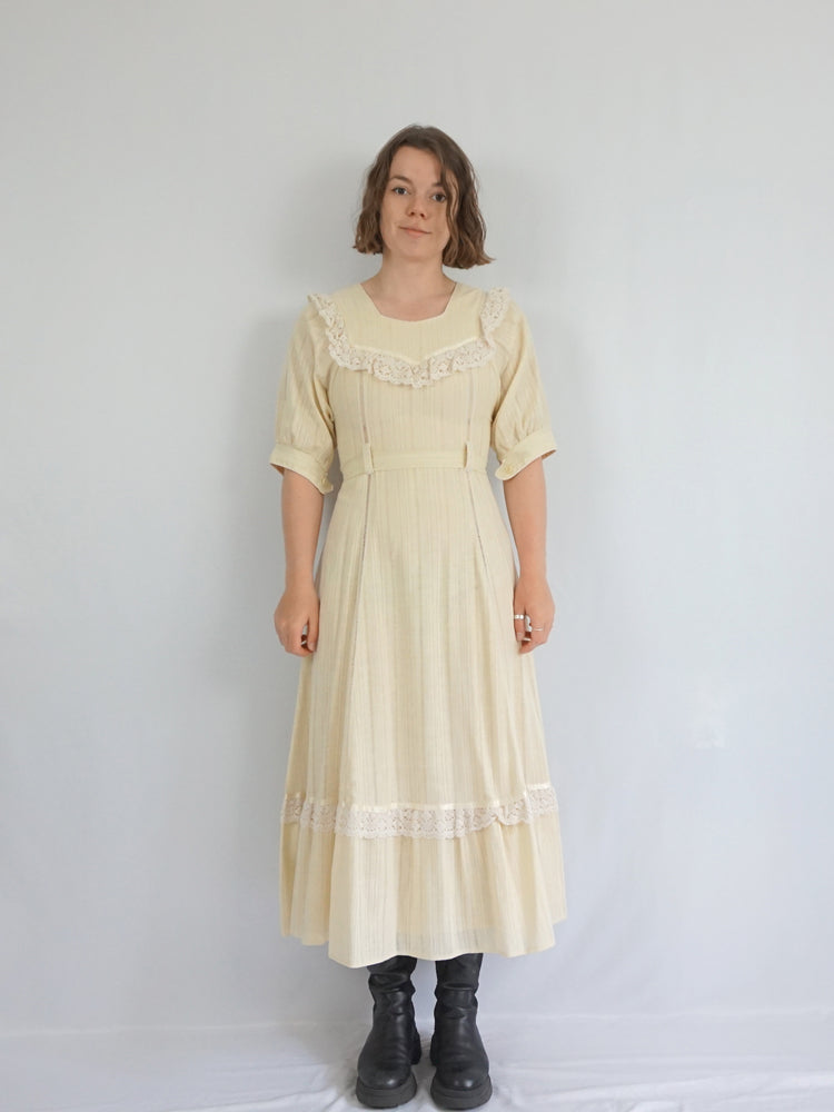 Cotton Crochet Trim Prairie Dress - S