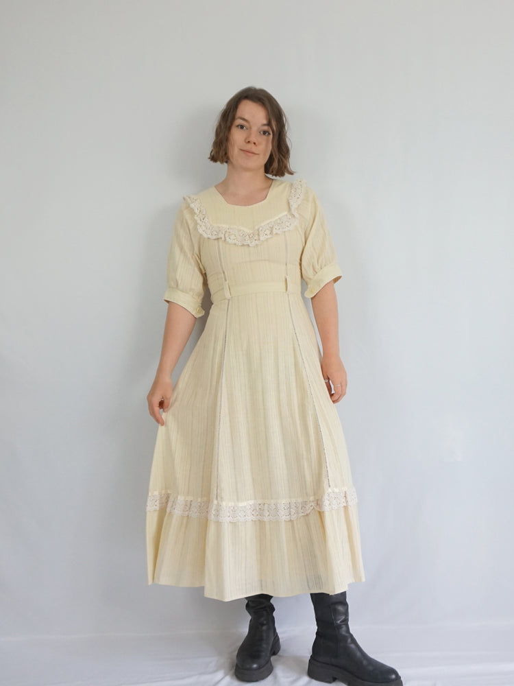 Cotton Crochet Trim Prairie Dress - S