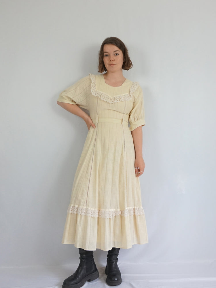 Cotton Crochet Trim Prairie Dress - S