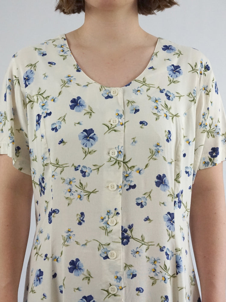 Blue Floral Casual Dress - XL