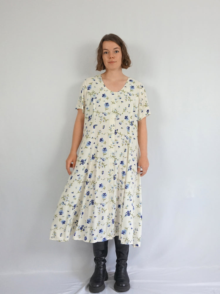 Blue Floral Casual Dress - XL