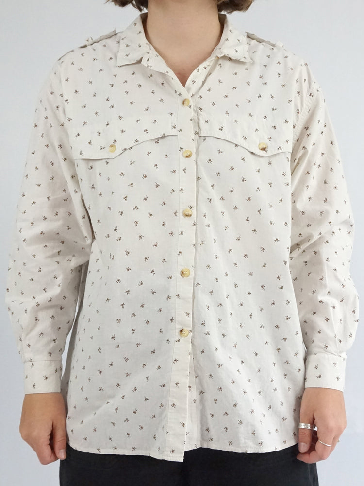 White Cotton Ditsy Floral Shirt - M