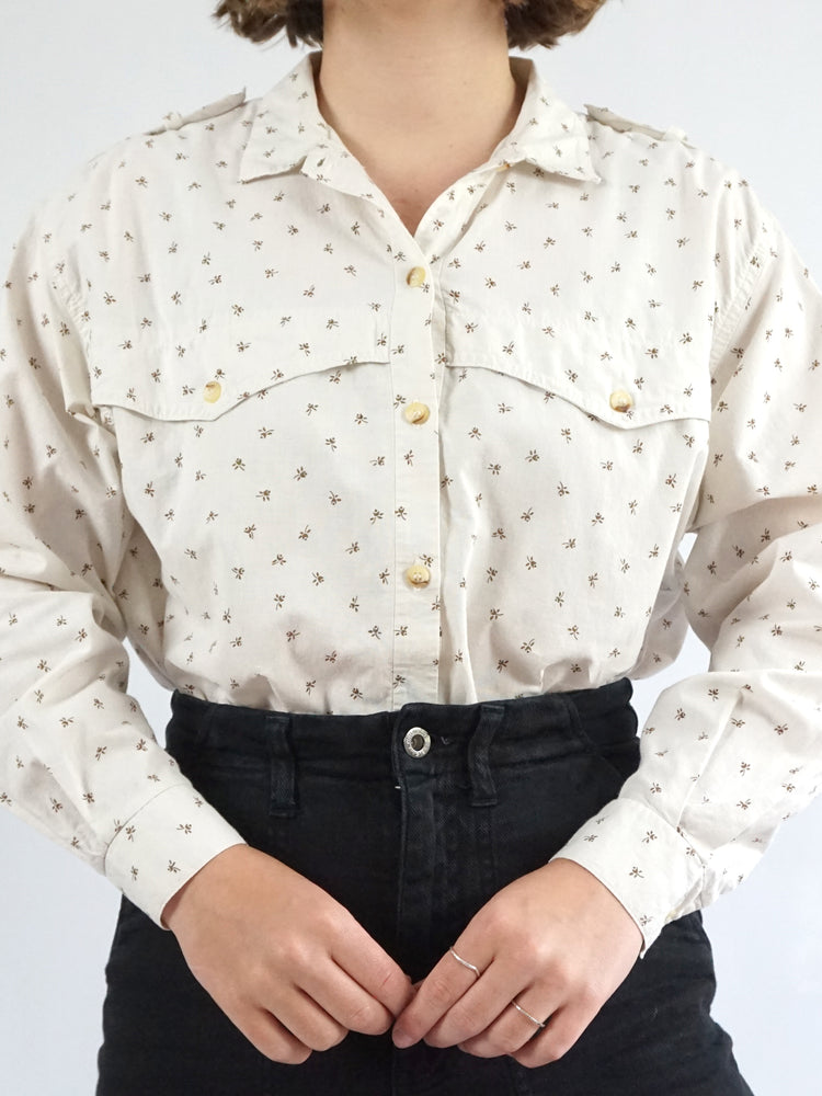 White Cotton Ditsy Floral Shirt - M