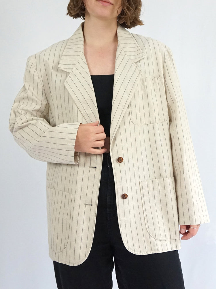 Striped Linen & Cotton Blazer - XXL