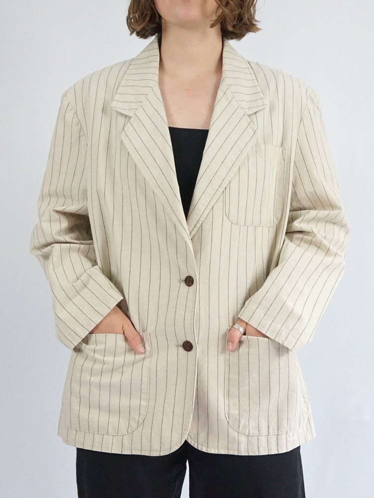 Striped Linen & Cotton Blazer - XXL