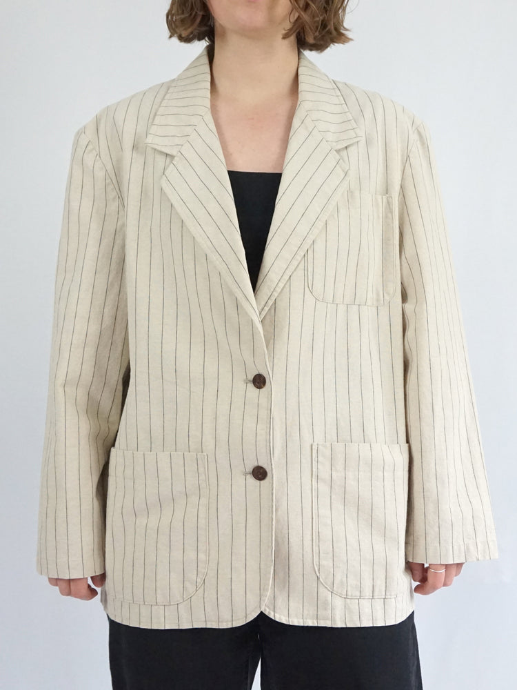 Striped Linen & Cotton Blazer - XXL