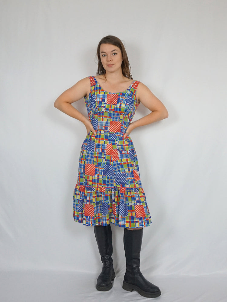 Colourful Patchwork Midi Dress - XS