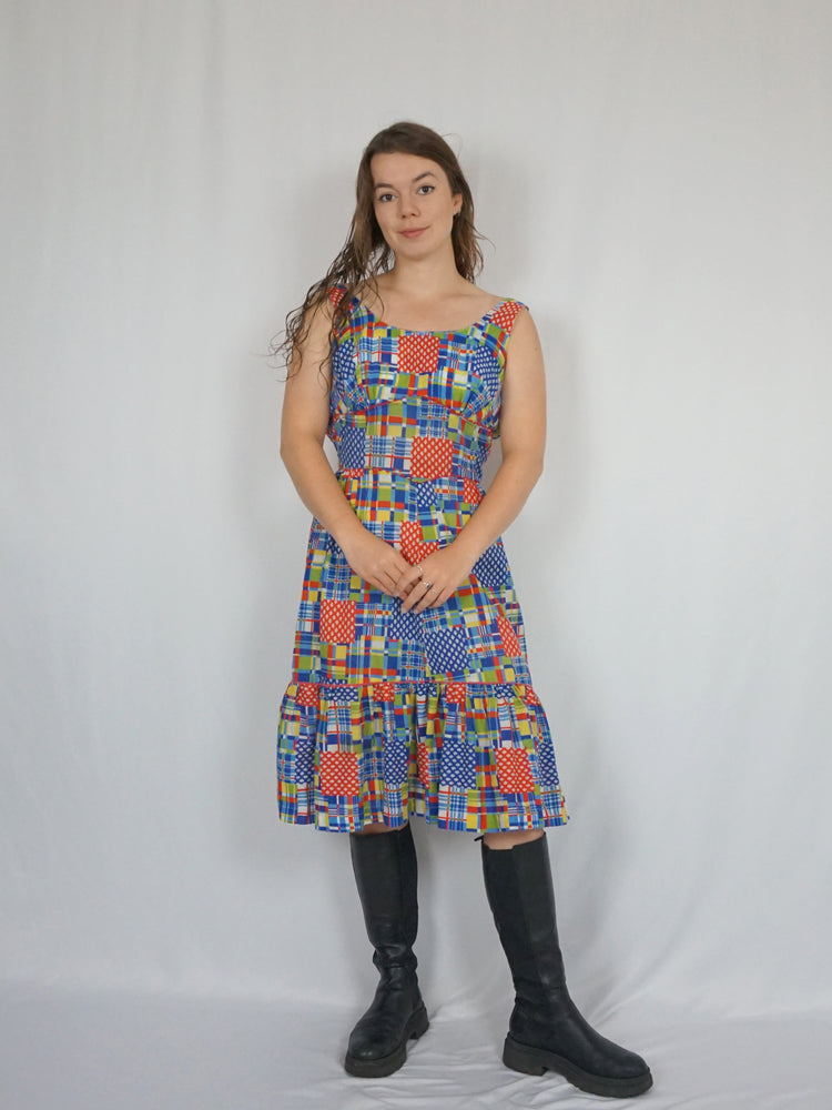 Colourful Patchwork Midi Dress - XS