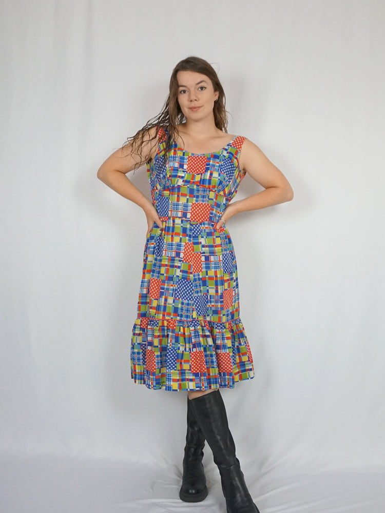 Colourful Patchwork Midi Dress - XS