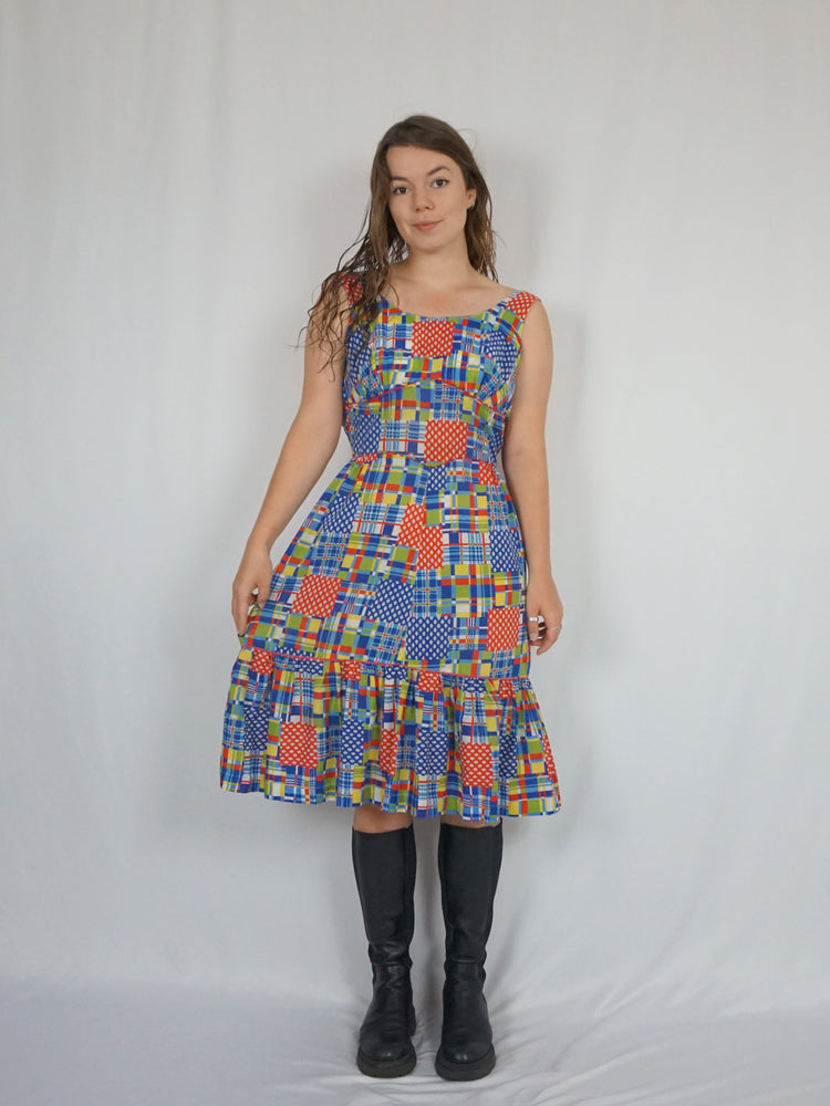 Colourful Patchwork Midi Dress - XS