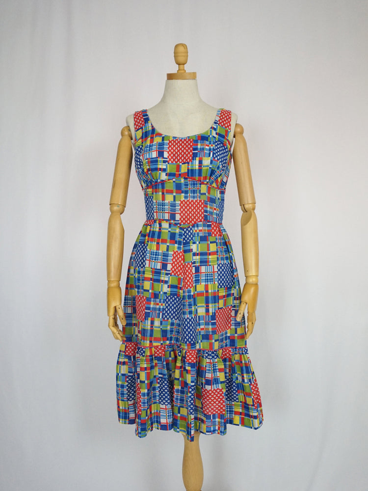 Colourful Patchwork Midi Dress - XS