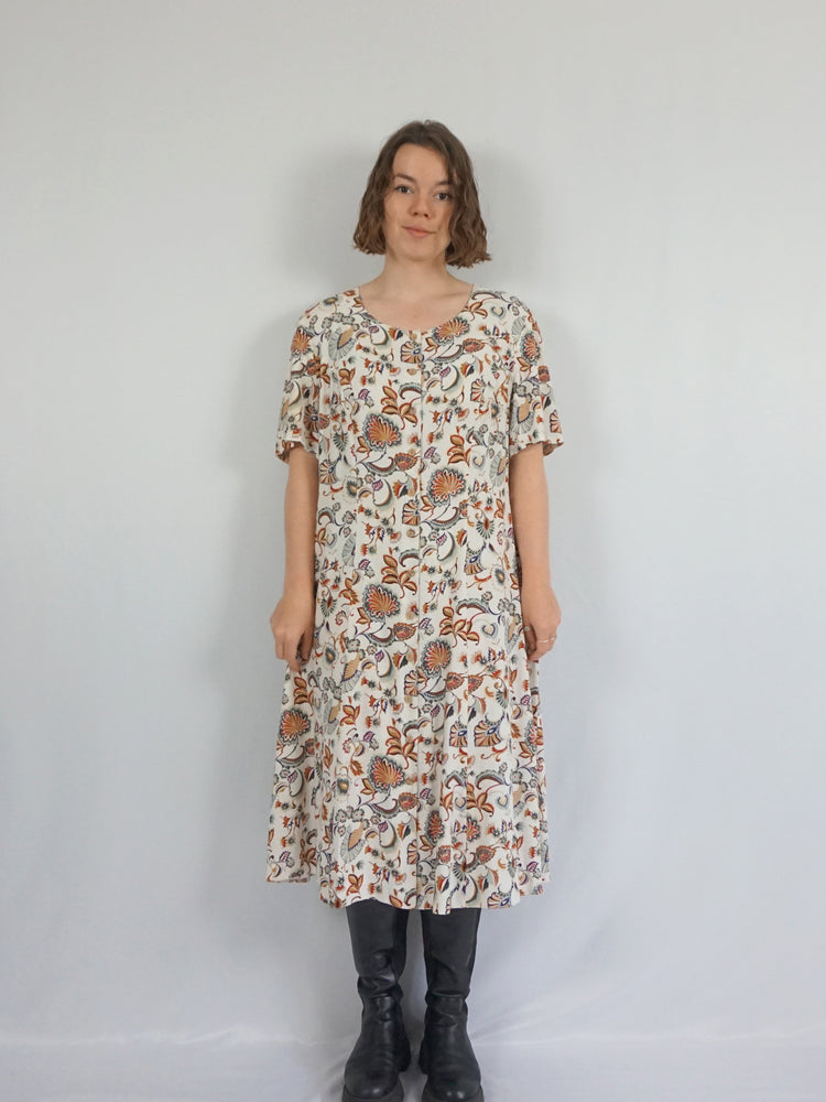 Linen Blend Patterned Dress - XL