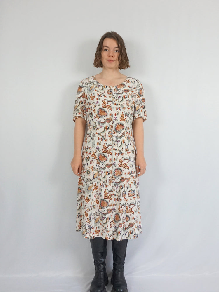 Linen Blend Patterned Dress - XL