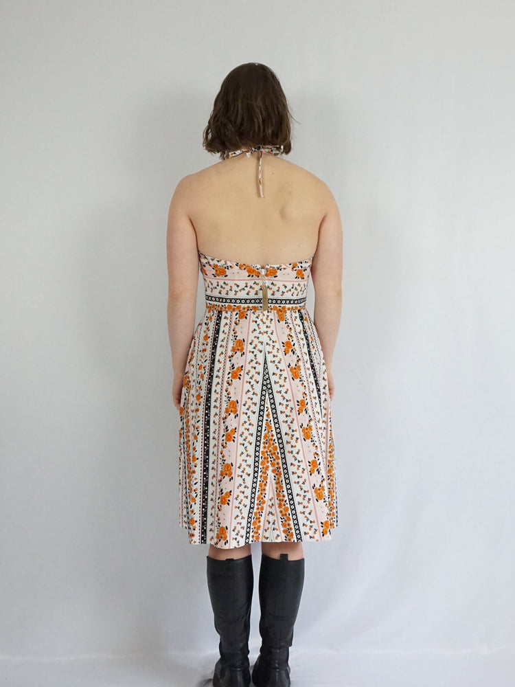 Floral Patterned Halterneck Dress - M