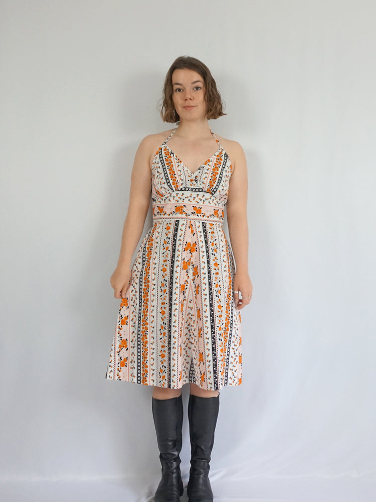 Floral Patterned Halterneck Dress - M