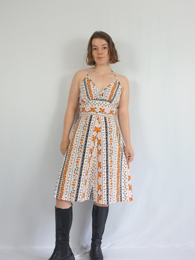 Floral Patterned Halterneck Dress - M