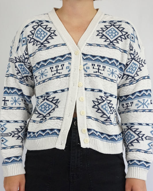 Aztec Patterned Cotton Cardigan - M