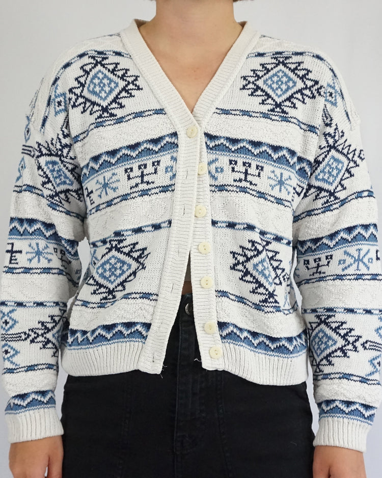 Aztec Patterned Cotton Cardigan - M