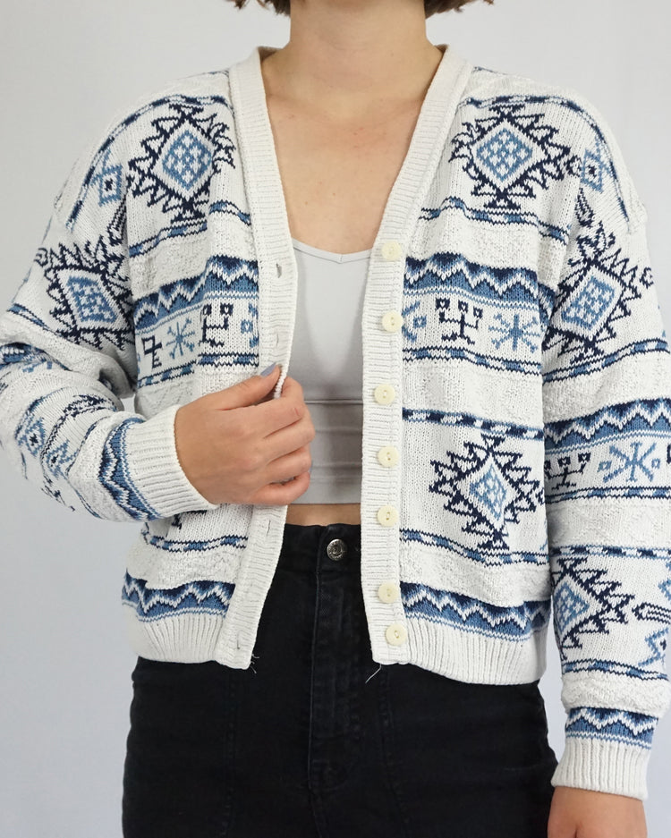 Aztec Patterned Cotton Cardigan - M