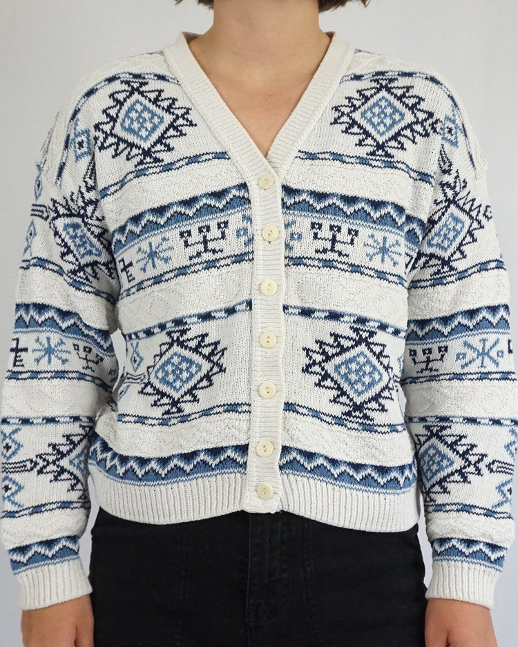 Aztec Patterned Cotton Cardigan - M