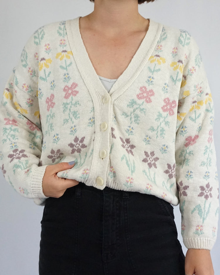 Spring Flower Cotton Cardigan - M