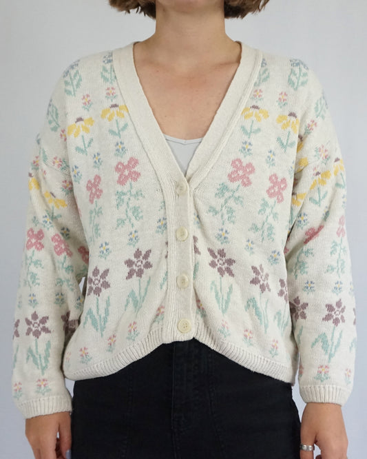 Spring Flower Cotton Cardigan - M