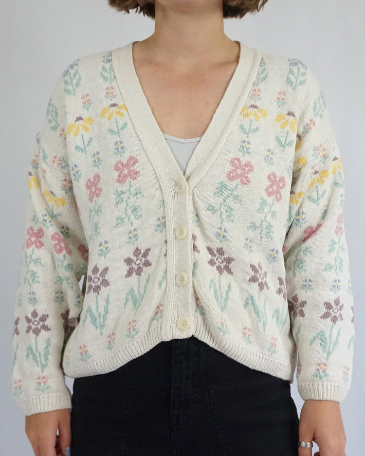 Spring Flower Cotton Cardigan - M