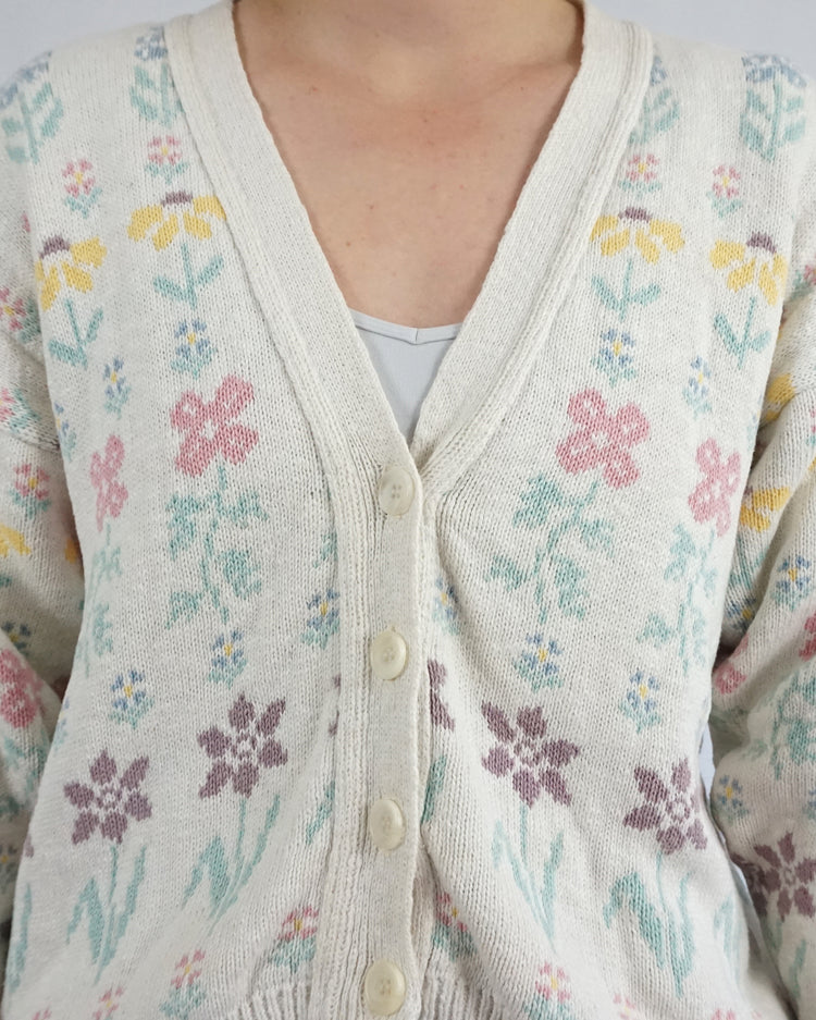 Spring Flower Cotton Cardigan - M