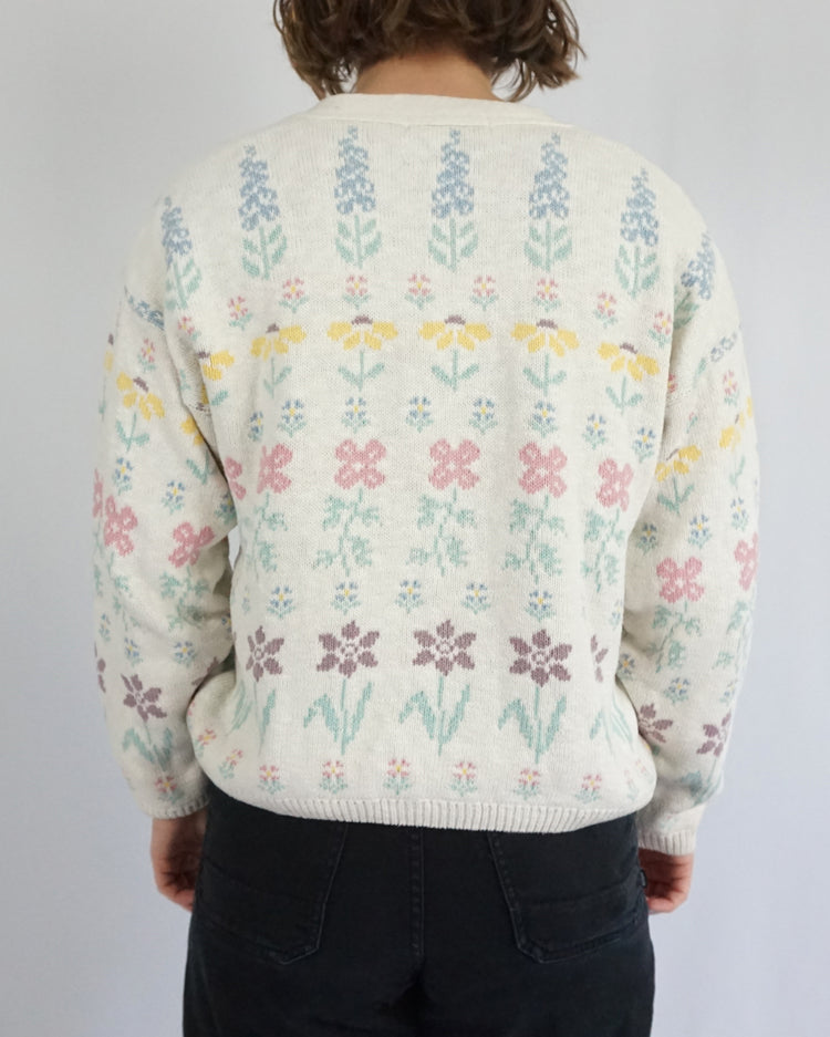 Spring Flower Cotton Cardigan - M