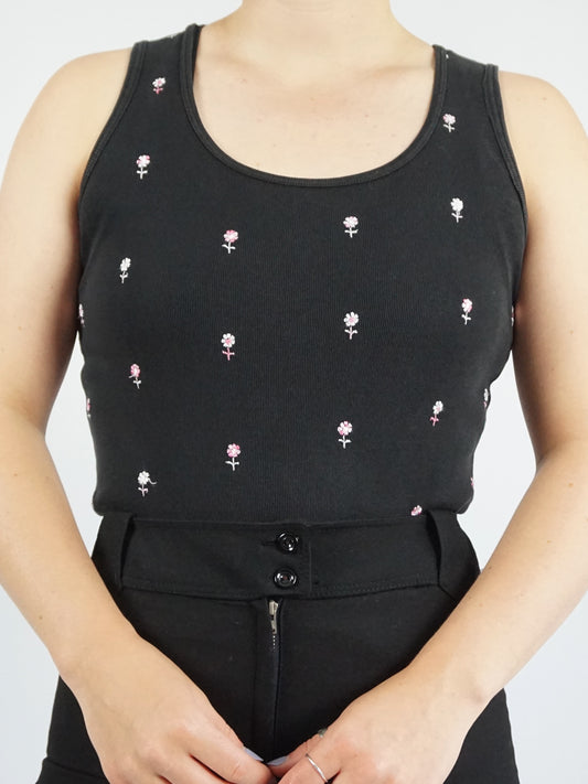 Black Sunflower Embroidered Vest Top - S