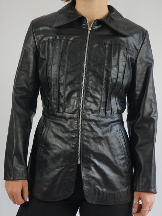 70s Black Leather Jacket - XS/S