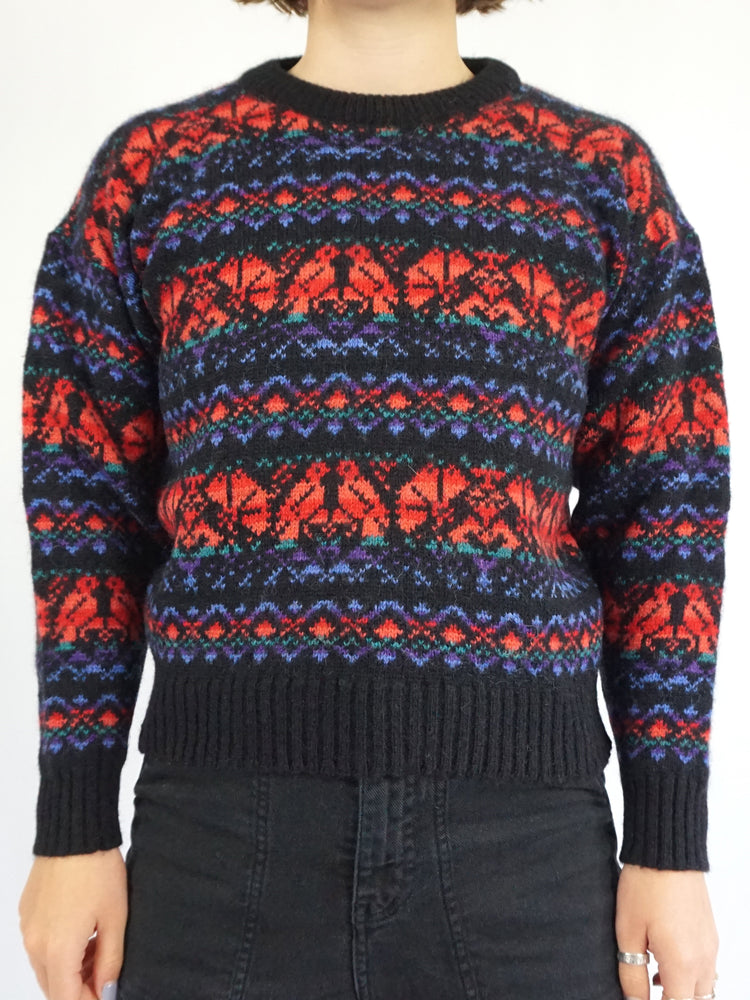 Wool Bird Patterned Jumper - S