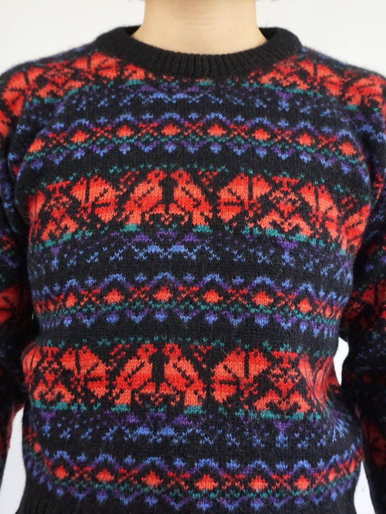 Wool Bird Patterned Jumper - S