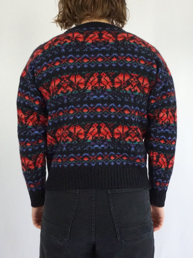 Wool Bird Patterned Jumper - S