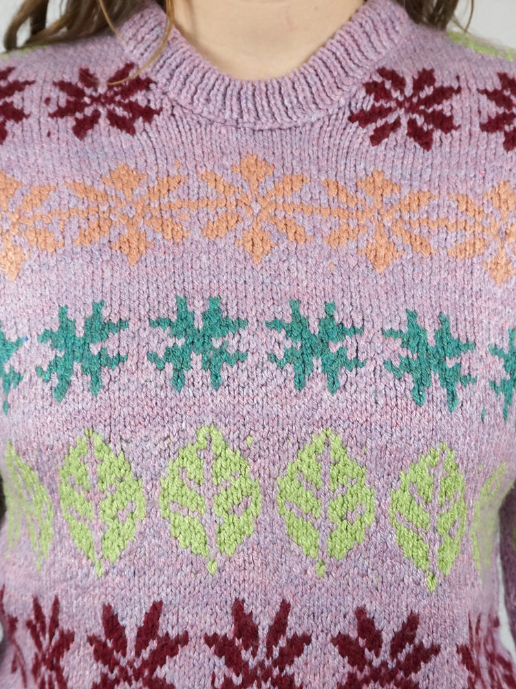 Pink Leaf & Snowflake Jumper - M