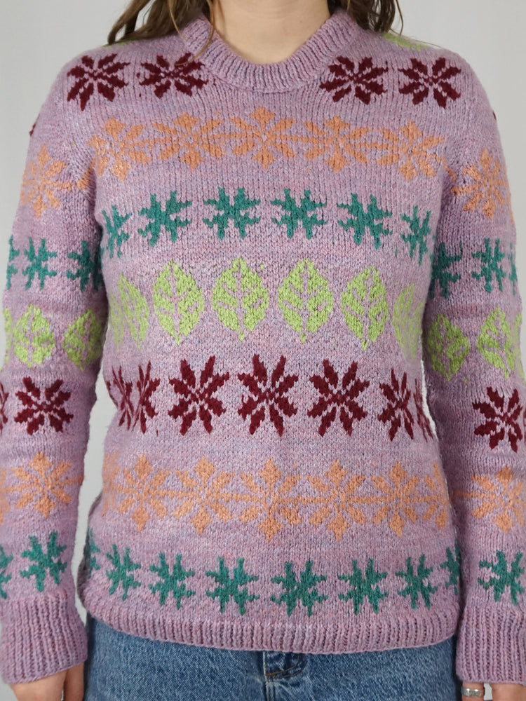 Pink Leaf & Snowflake Jumper - M