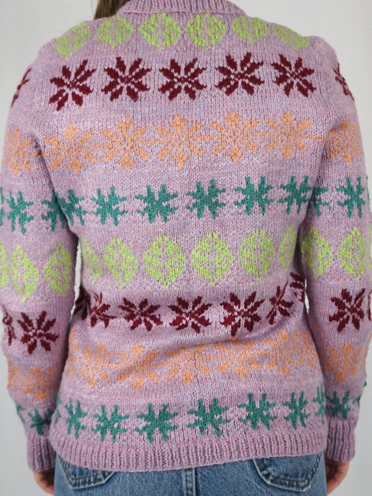 Pink Leaf & Snowflake Jumper - M