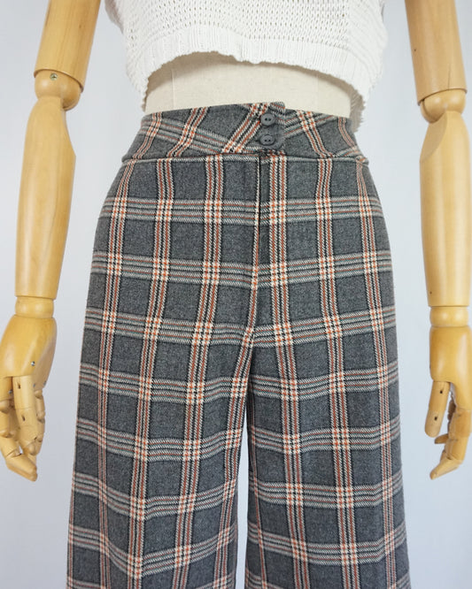 Orange & Grey Checkered Wool Flares - 26"