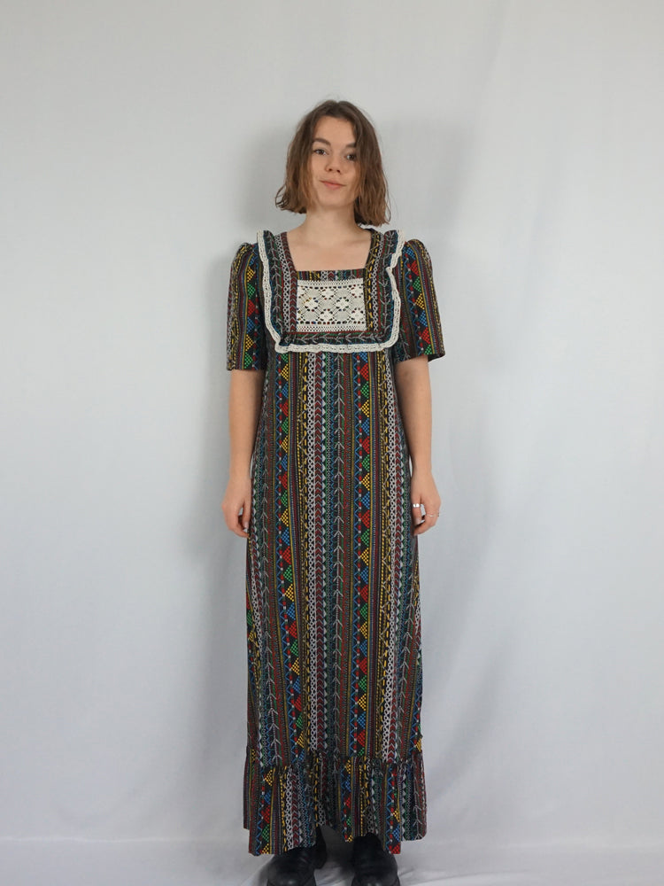 Funky Patterned Prairie Dress - S