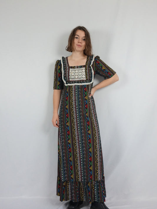 Funky Patterned Prairie Dress - S