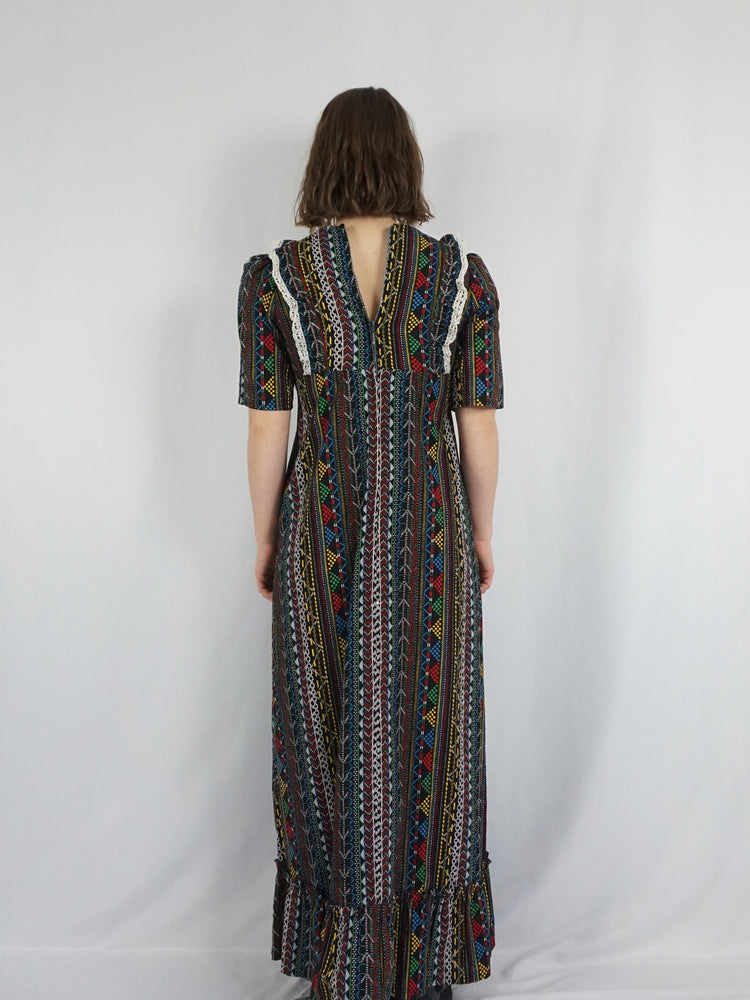 Funky Patterned Prairie Dress - S