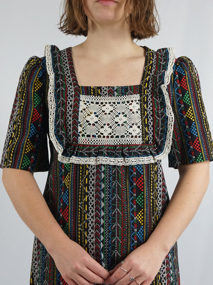 Funky Patterned Prairie Dress - S