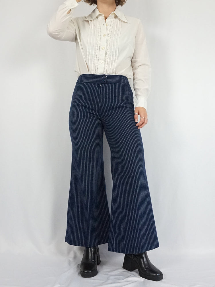 Navy Blue Pinstripe Flares - 28"