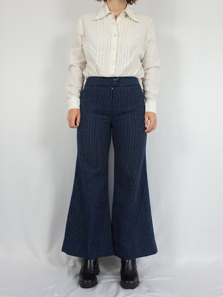 Navy Blue Pinstripe Flares - 28"