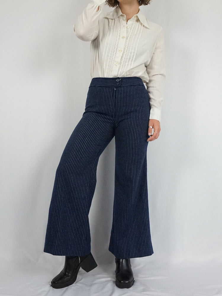 Navy Blue Pinstripe Flares - 28"