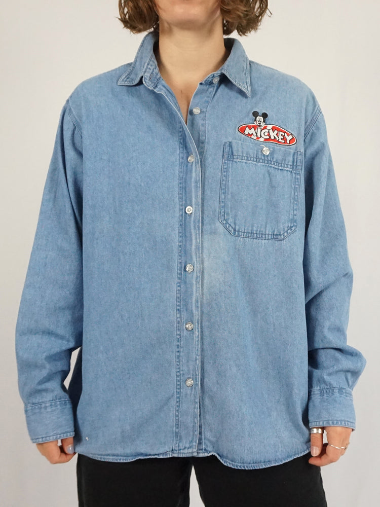 Mickey Embroidered Denim Shirt - XL